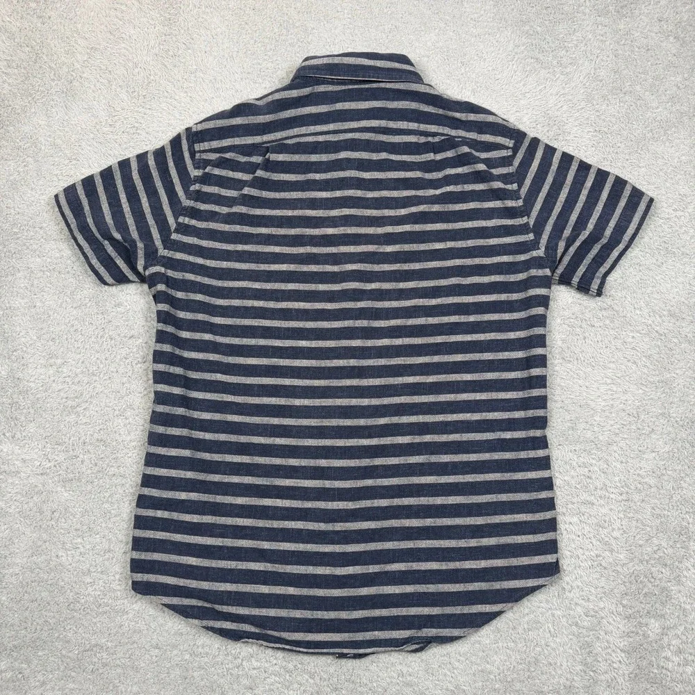 J.‎ Crew Mens Short Sleeve Striped Button Down Shirt Navy Blue Grey Small Summer